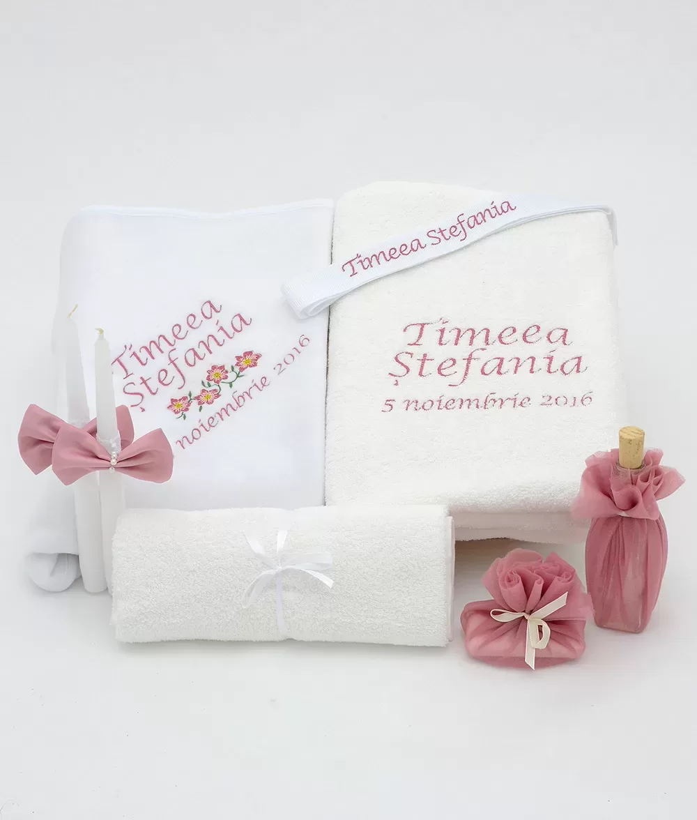 Trusou botez personalizat flower - bujori
